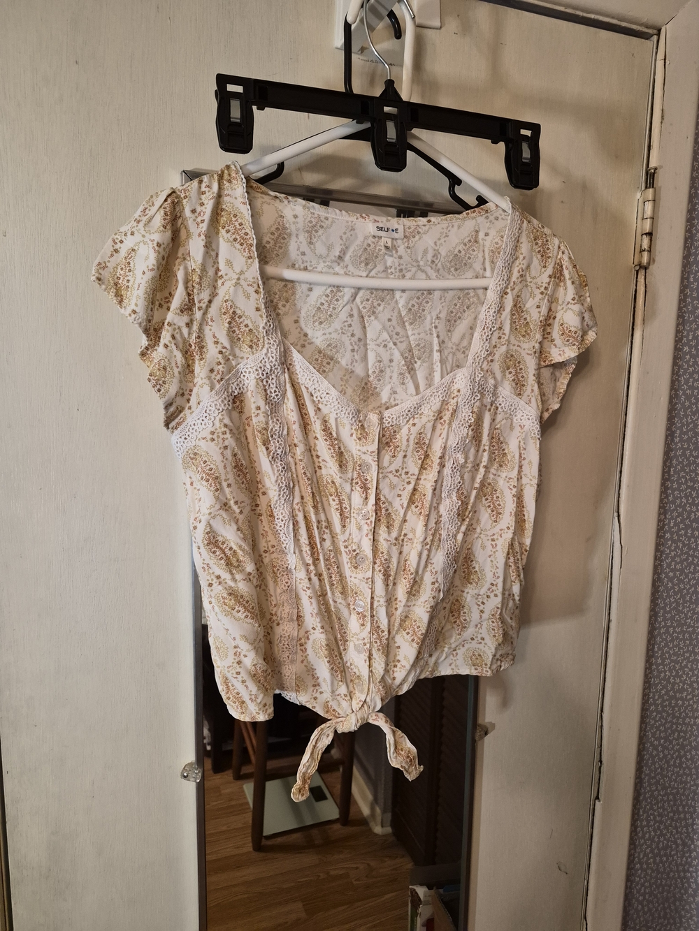 Self Esteem Cream Paisley Tie-Front Blouse